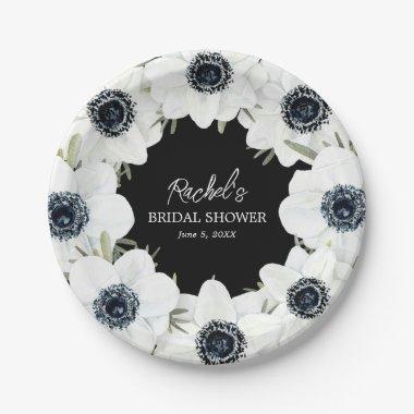 Black and White Flowers Wedding Paper Plates