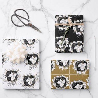 Black and White Flowers Wrapping Paper Sheets