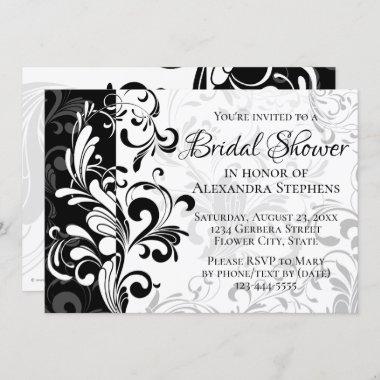Black and White Fountain Swirl Bridal Shower Invitations