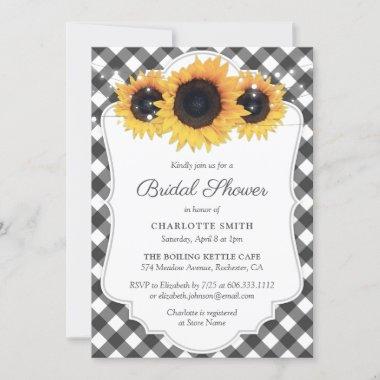 Black and White Gingham Sunflower Bridal Shower Invitations