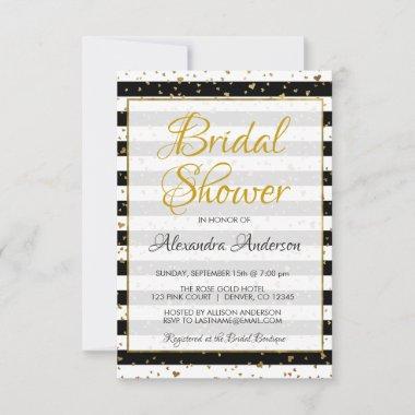 Black and White Gold Foil Hearts Bridal Shower Invitations