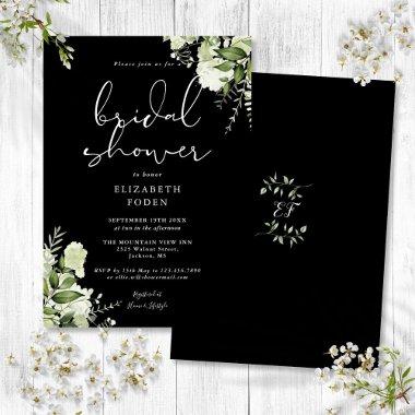 Black And White Greenery Floral Bridal Shower Invitations