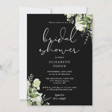 Black And White Greenery Floral Bridal Shower Invitations