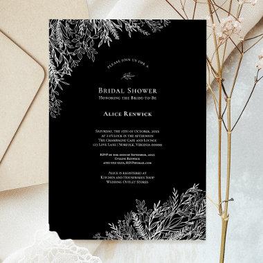 Black and White Greenery Wedding Bridal Shower Invitations