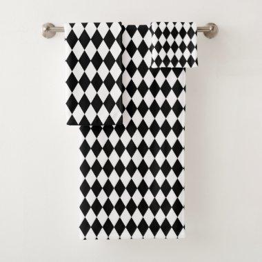 Black and White Harlequin Pattern Bath Towel Set