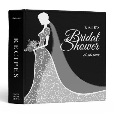 Black and White Lace Gown Bridal Shower 3 Ring Binder