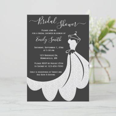 Black and White Lace Wedding Dress Bridal Shower Invitations
