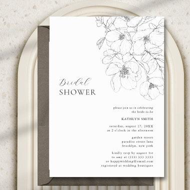 Black and White Minimalist Floral Bridal Shower Invitations