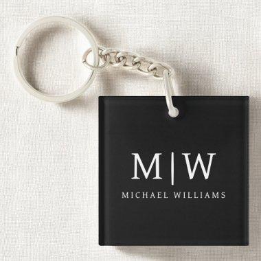 Black and White Minimalist Modern Monogram Keychain