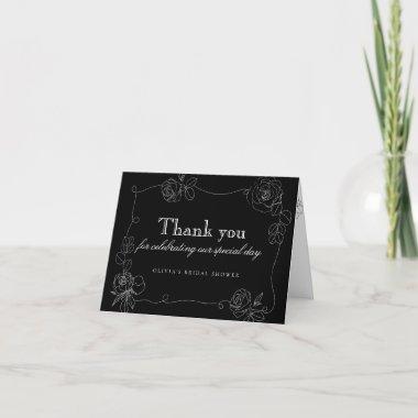 Black and White Modern Floral Thank You Invitations