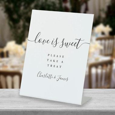 Black And White Modern Script Love Is Sweet Favor Pedestal Sign