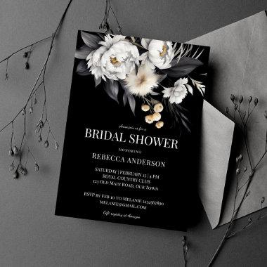 Black and white moody elegant boho bridal shower Invitations