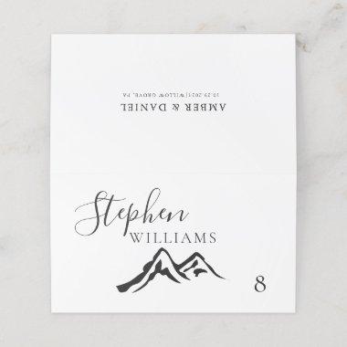 Black and White Mountain Calligraphy Wedding Place Invitations