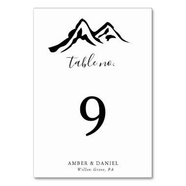 Black and White Mountain Calligraphy Wedding Table Number