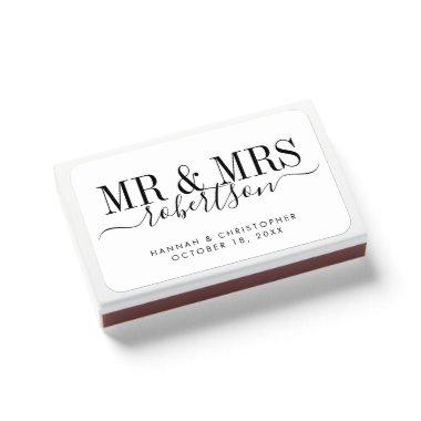 Black and White Mr and Mrs Personalized Wedding Matchboxes