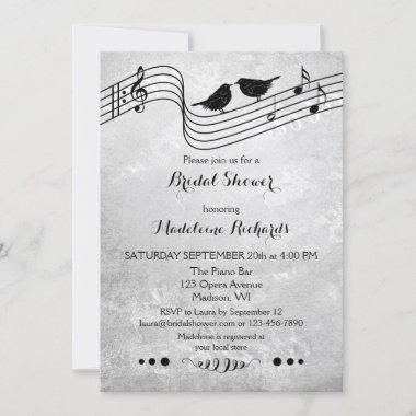 Black and White Music Themed Bridal Shower Invite