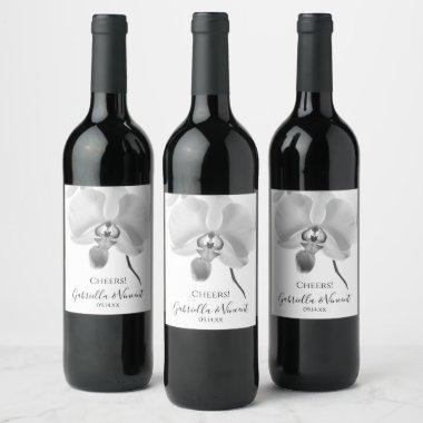 Black and White Orchids Wedding Wine Label