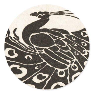 BLACK AND WHITE PEACOCK CLASSIC ROUND STICKER