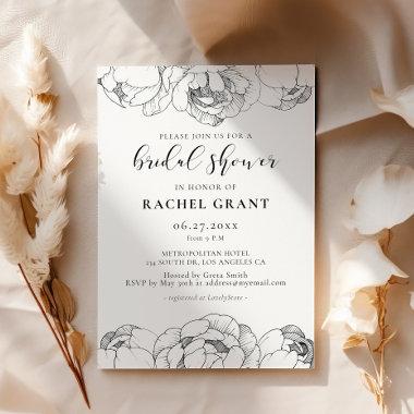 Black and white peonies Bridal shower Invitations