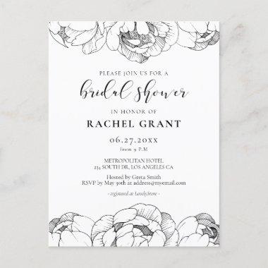 Black and white peonies Bridal shower invitation PostInvitations