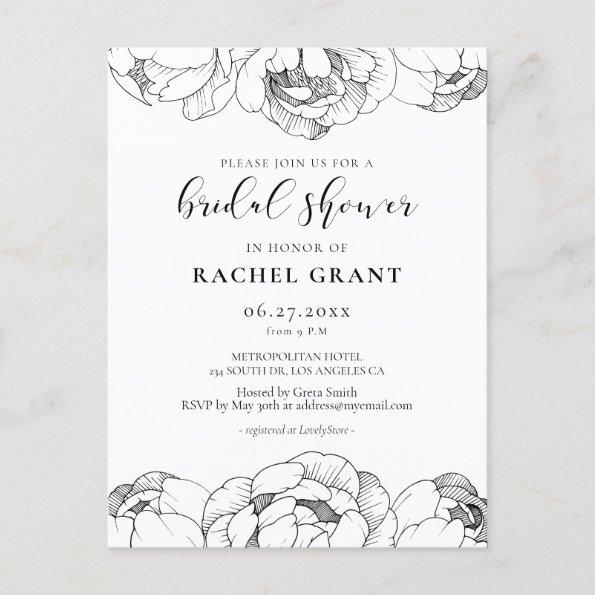 Black and white peonies Bridal shower invitation PostInvitations