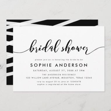 Black and White Relax Script Bridal Shower Invitations