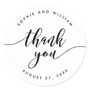Black and White Relax Script Thank You Classic Round Sticker