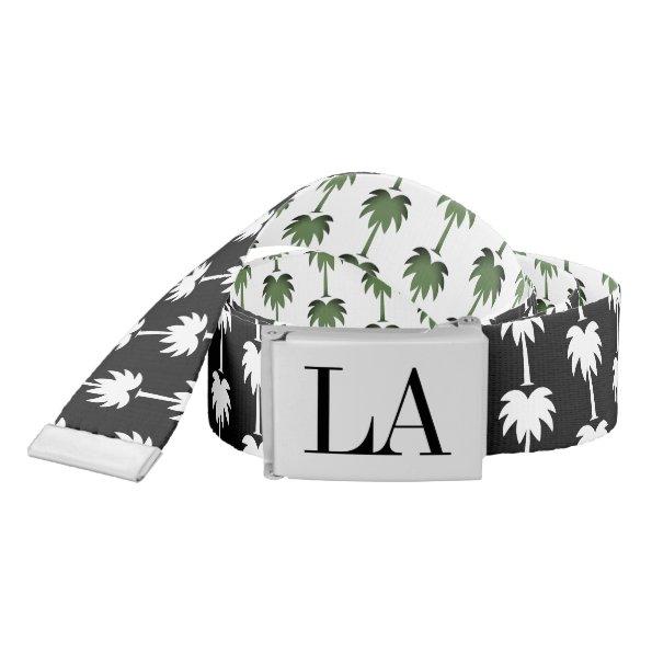 Black and white reversible belt with palm trees