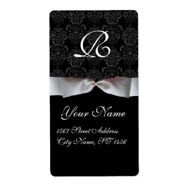 BLACK AND WHITE RIBBON DAMASK MONOGRAM LABEL