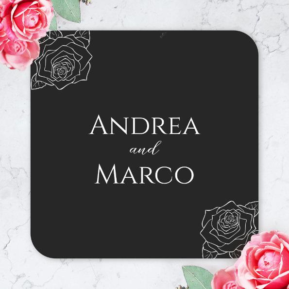 Black And White Rose Gothic Wedding Favor Square Sticker