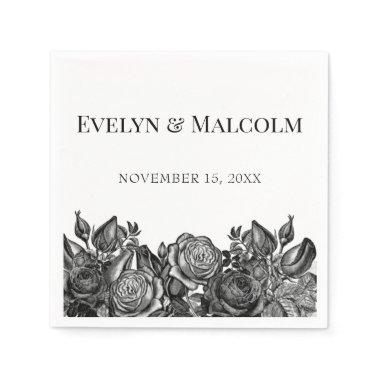 Black and White Roses Simple Minimalist Wedding Napkins