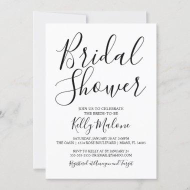 Black and White Script Bridal Shower Invitations