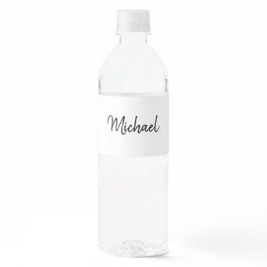 Black and White Script Name Birthday Water Bottle Label