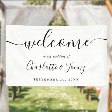 Black And White Script Wedding Welcome Banner