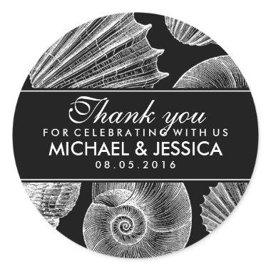 Black and White Seashell Wedding Thank You Sticker