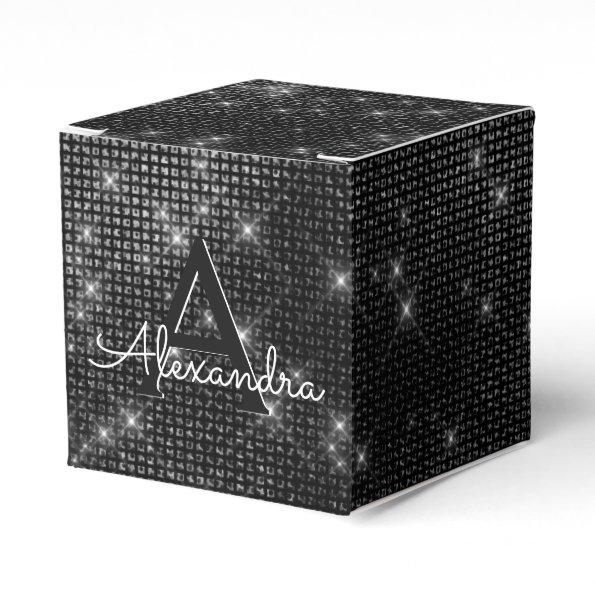 Black and White Shimmer Monogram - Add Your Name Favor Box