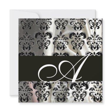 BLACK AND WHITE SILK DAMASK CLOTH MONOGRAM , white