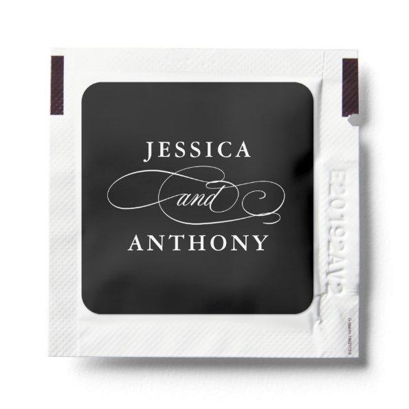 Black and White Simple Elegant Wedding with Names Hand Sanitizer Packet