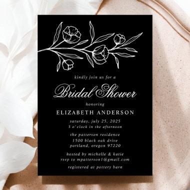 Black and White Sketched Floral Bridal Shower Invitations