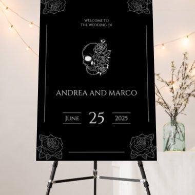 Black And White Skull Gothic Wedding Welcome Sign