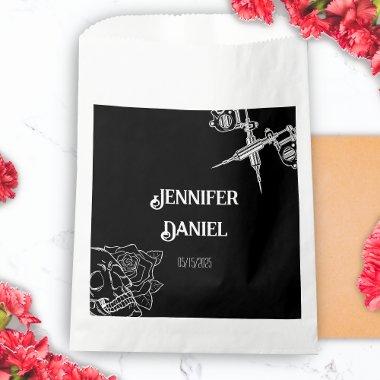 Black and White Skull Tattoo Wedding Favor Bag