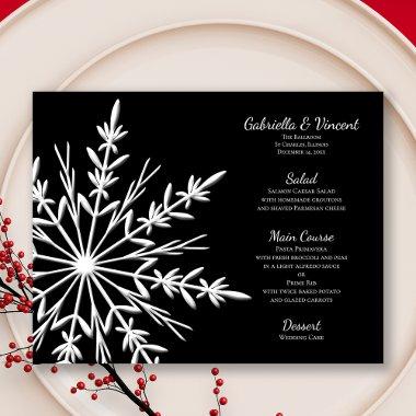 Black and White Snowflake Winter Wedding Menu