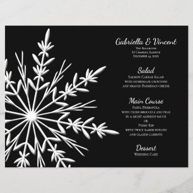 Black and White Snowflake Winter Wedding Menu