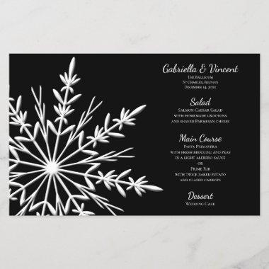 Black and White Snowflake Winter Wedding Menu