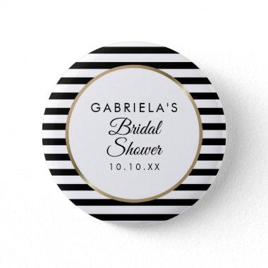 Black And White Stripe Elegant Gold Bridal Shower Button
