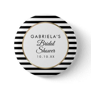 Black And White Stripe Elegant Gold  Button