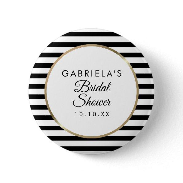 Black And White Stripe Elegant Gold  Button