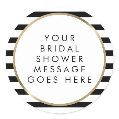 Black and White Stripe Gold  Classic Round Sticker
