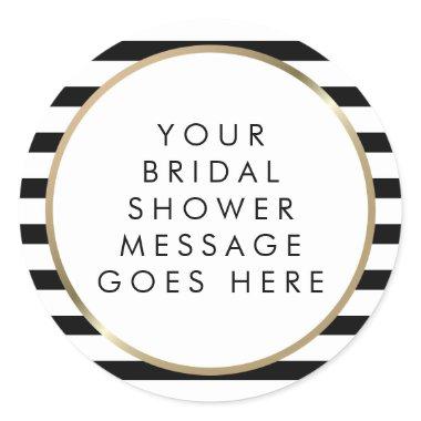 Black and White Stripe Gold Bridal Shower Classic Round Sticker