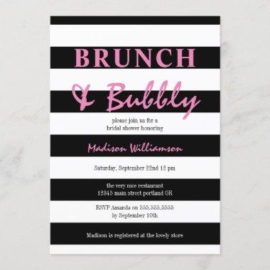 Black and White Stripe with Pink Brunch and Bubbly Invitations